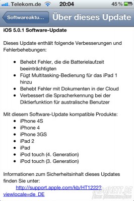 iOS 5.01 - Updateinfos ausführlich