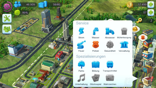 SimCity Buildit Service und Spezialisierungen